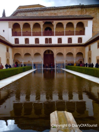 Courtyard of the Myrtles viewd from one end - the Charles V palace is behind the courtyard